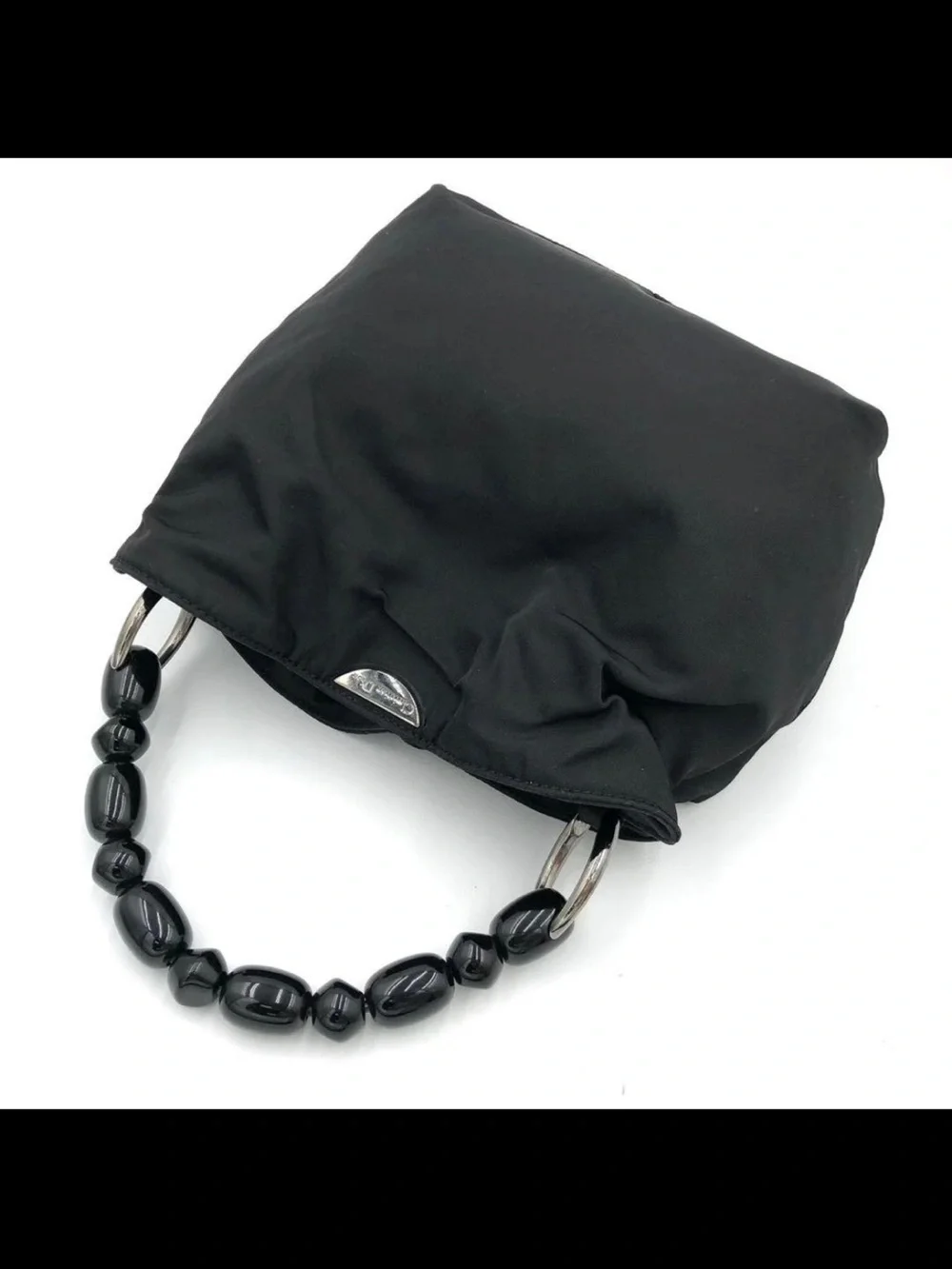 Dior Black Nylon Shoulder Bag with Beaded Handle